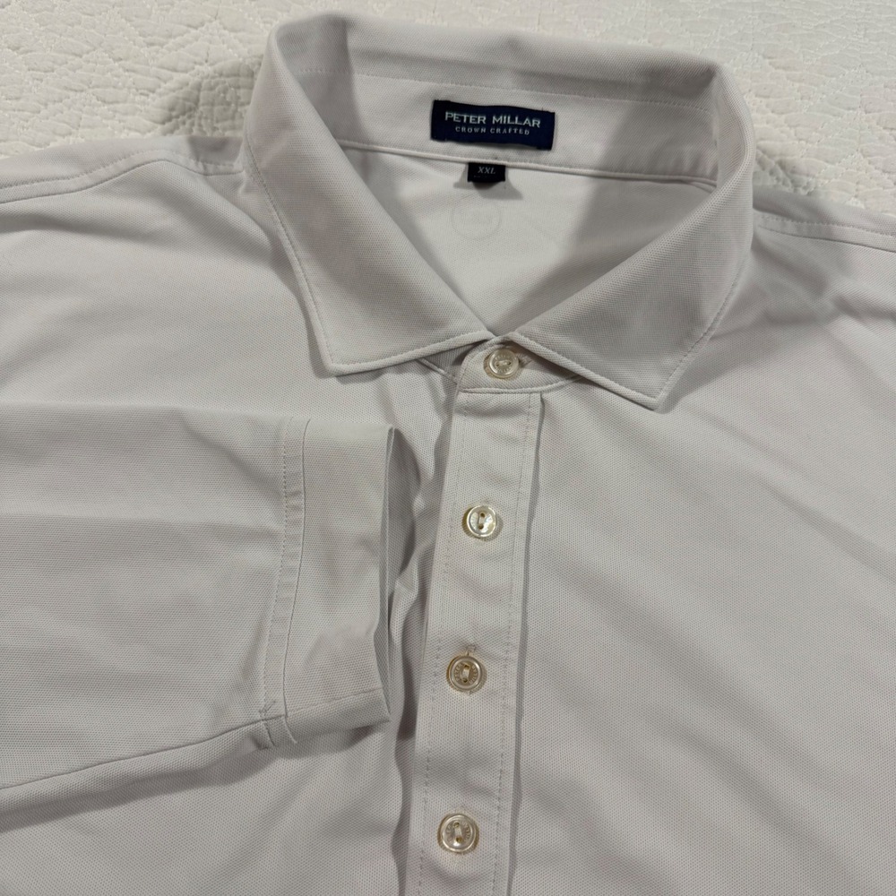 Peter Millar Crown Crafted Long Sleeve Polo Shirt Men XXL White Performance Golf